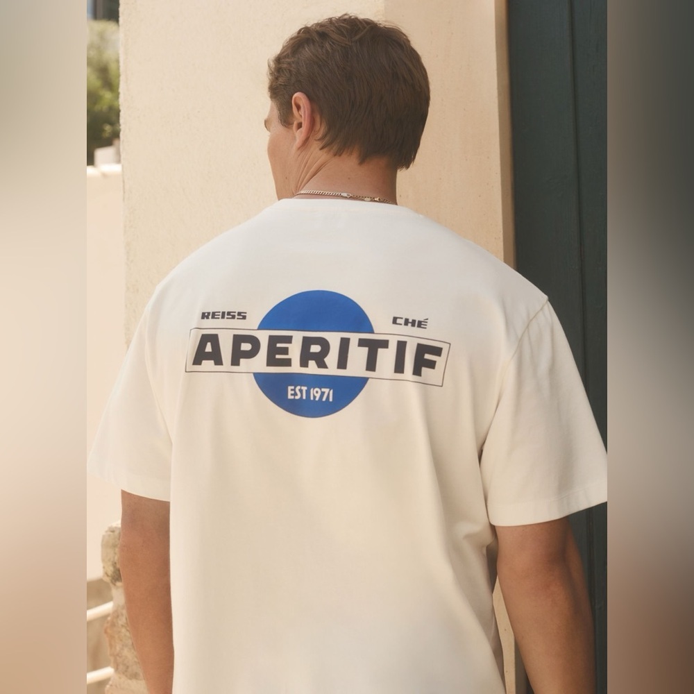 CARPANO
REISS |‎ CHÉ OVERSIZED COTTON APERITIF PRINT T-SHIRT IN WHITE/BLUE